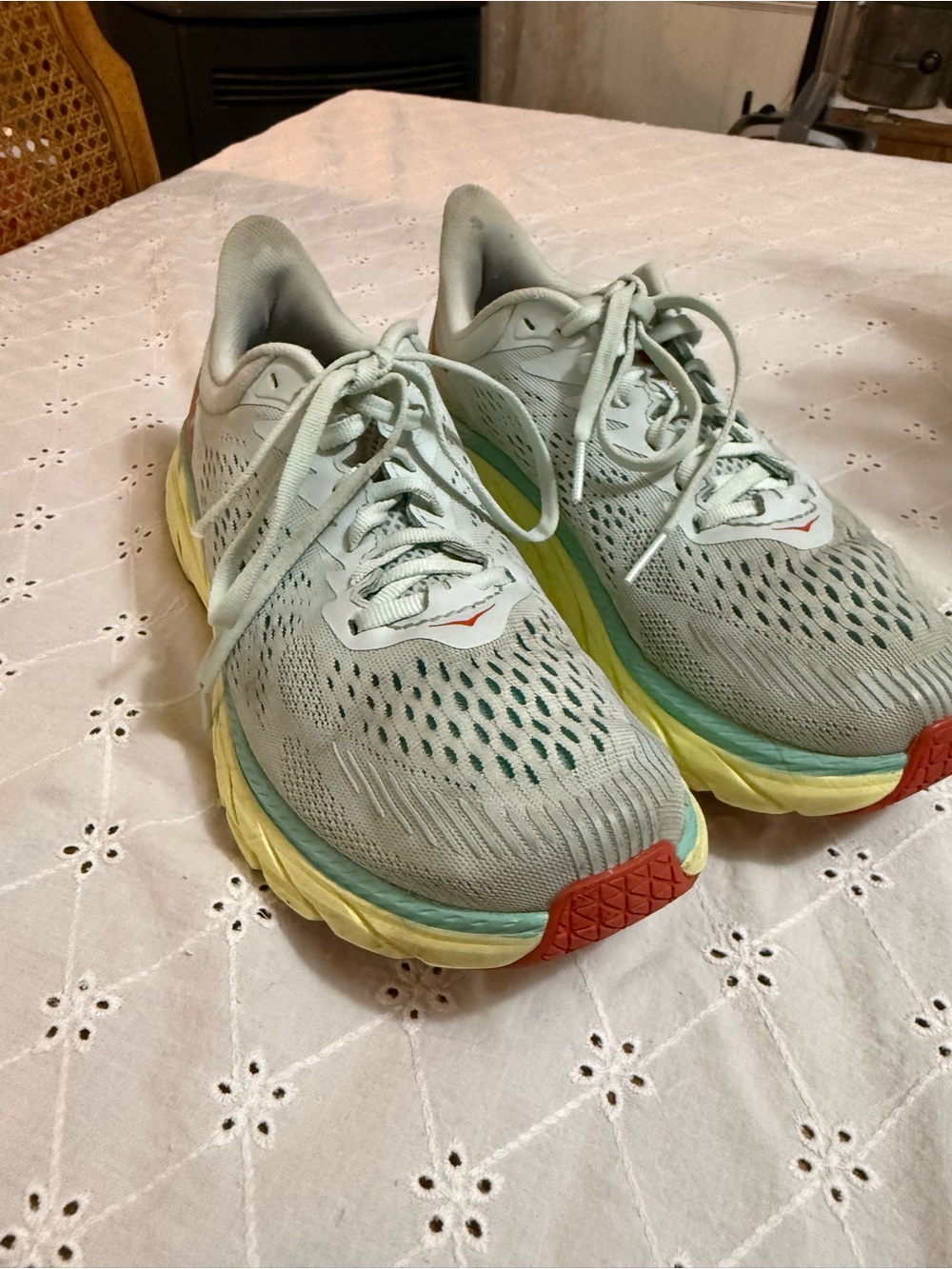 Hoka Women's Mint Green and Yellow Running Shoes with Coral Accent size 7 - Picture 3 of 5